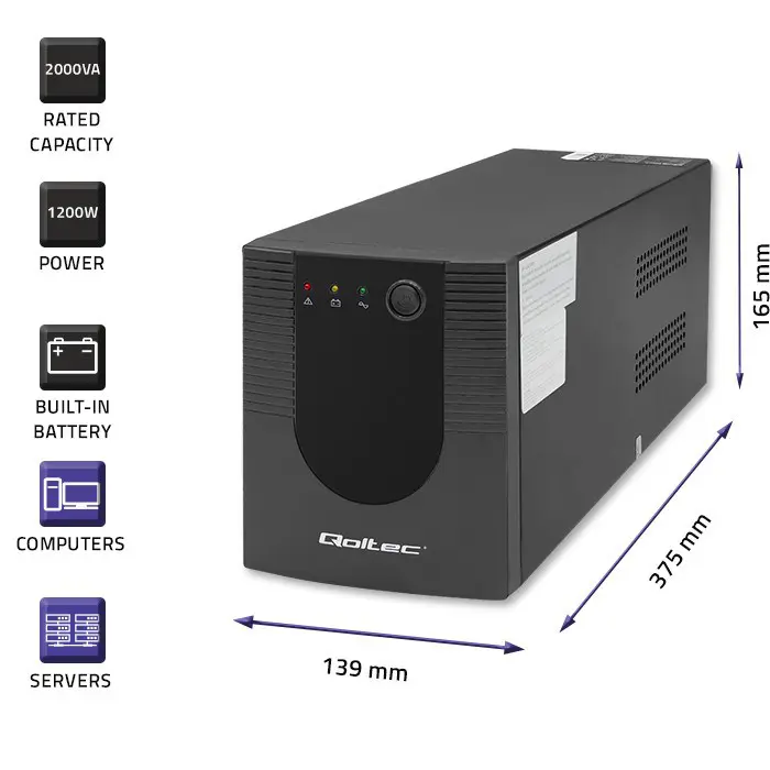 Qoltec 53777 Uninterruptible Power Supply Line Interactive | Monolith | 2000VA | 1200W