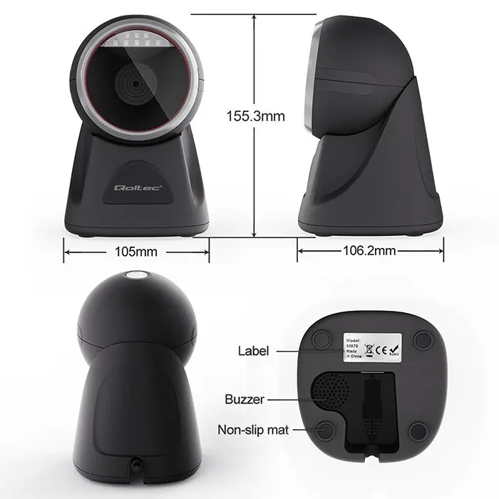 Qoltec Desktop Precision Reader 1D Barcode & QR Scanner | 2D