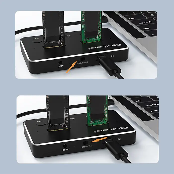 Qoltec M.2 SSD Docking Station | NVMe| SATA | USB-C | DUAL 2 x 2TB