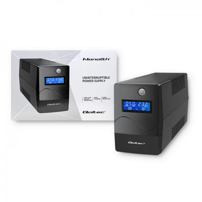 Qoltec Monolith uninterruptible power supply (UPS) Double-conversion (Online) 0.65 kVA 360 W 2 AC outlet(s)