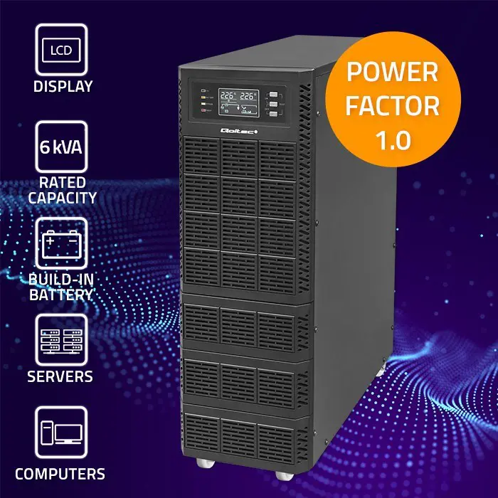 Qoltec Uninterruptible Power Supply (UPS) | 6kVA | 6000W | Power Factor 1.0 | LCD | EPO | USB | Online