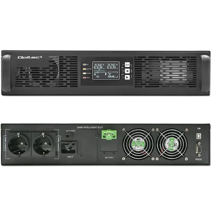 Qoltec Uninterruptible Power Supply (UPS) for RACK | 2.4kVA | 2400W | Power Factor 1.0 | LCD | EPO | USB | Online