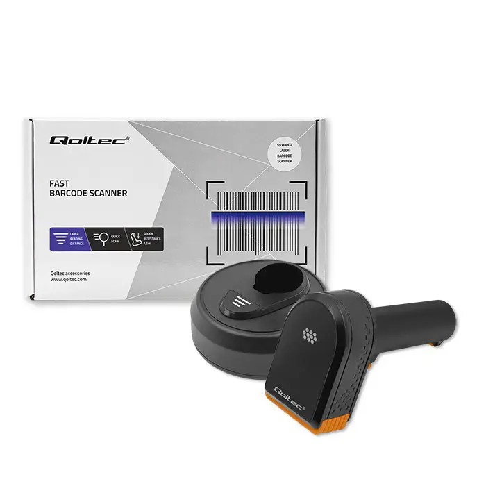 Qoltec Wireless 1D Barcode Reader | 2D |+ Docking Station