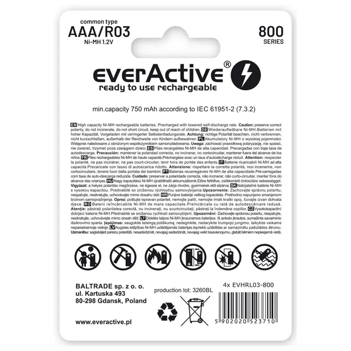 Rechargeable batteries everActive Ni-MH R03 AAA 800 mAh Silver Line