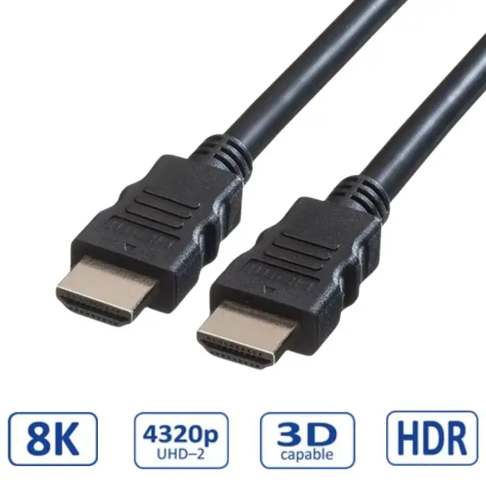 Roline VALUE Ultra HD 8K HDMI kabel sa mrežom, M/M, crni, 5.0m
