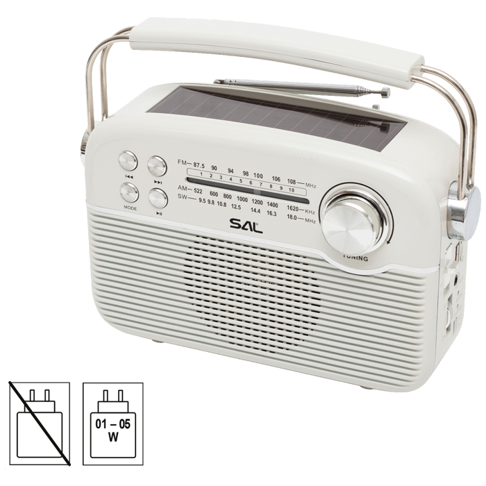 SAL Radio prijemnik sa solarnim napajanjem, FM-AM-SW, Bluetooth - RPR9