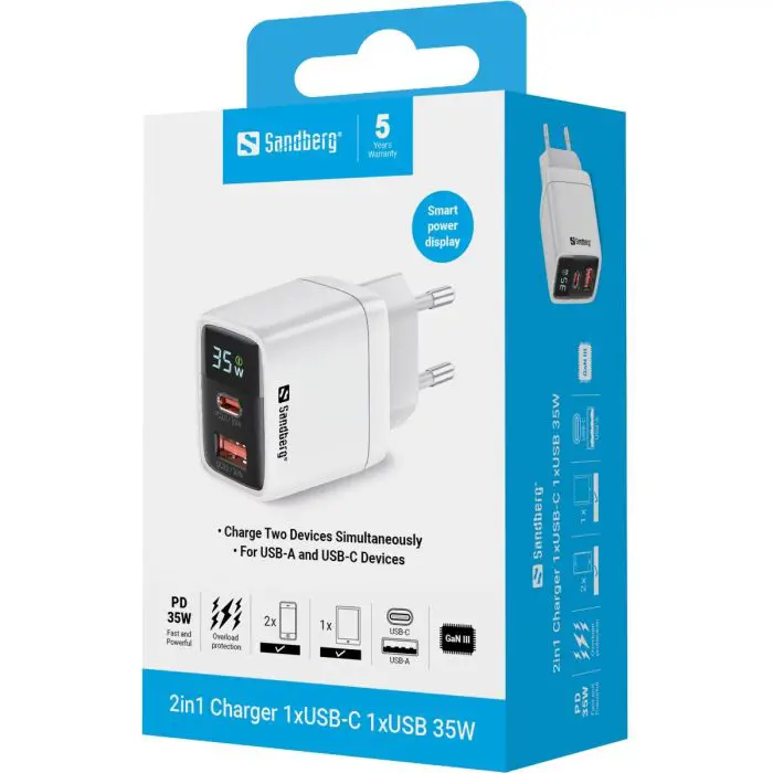 Sandberg 2in1 Charger USB-C + USB-A PD 35W
