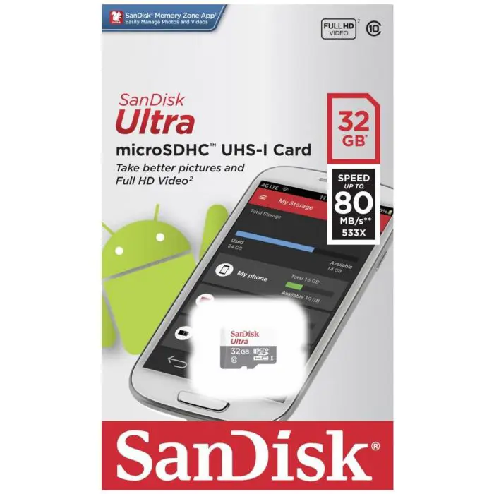 SanDisk 32GB Ultra microSDHC 100MB / s Class 10 UHS-I