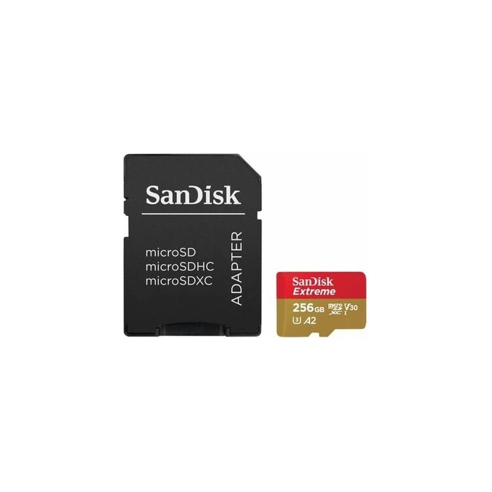 SanDisk Extreme microSDXC 256GB + SD Adapter 190MB/s & 130MB/s A2 C10 V30 UHS-I U3