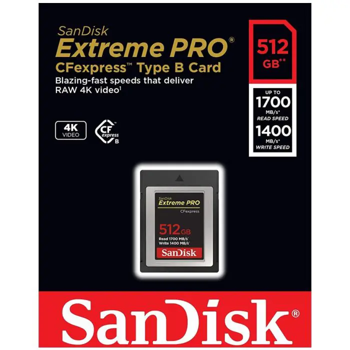 SanDisk Extreme PRO CFexpress type B, 512GB, 1700MB/s Read, 1400MB/s Write