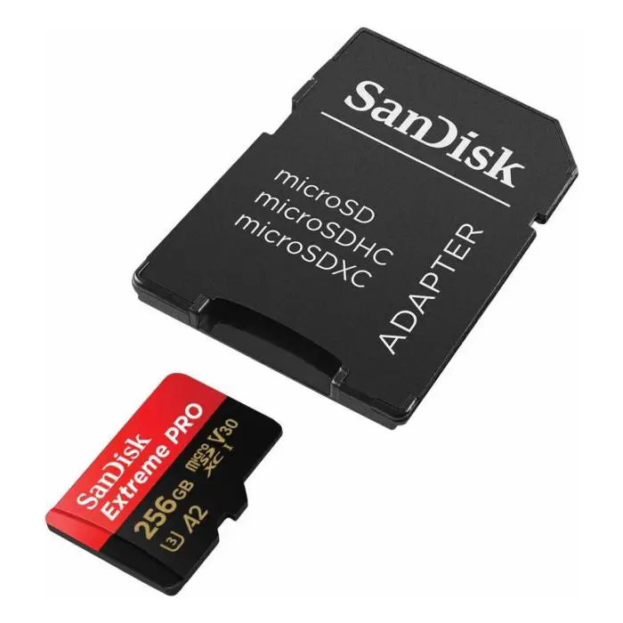SanDisk Extreme PRO microSDXC 256GB + SD Adapter up to 200MB/s/140MB/s A2 C10 V30 UHS-I U3