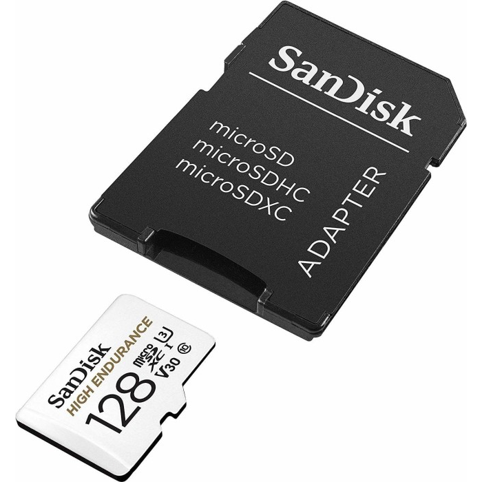 SanDisk High Endurance video microSDHC 128GB + SD Adapter Full HD / 4K video, up to 100/40 MB/s C10, U3, V30