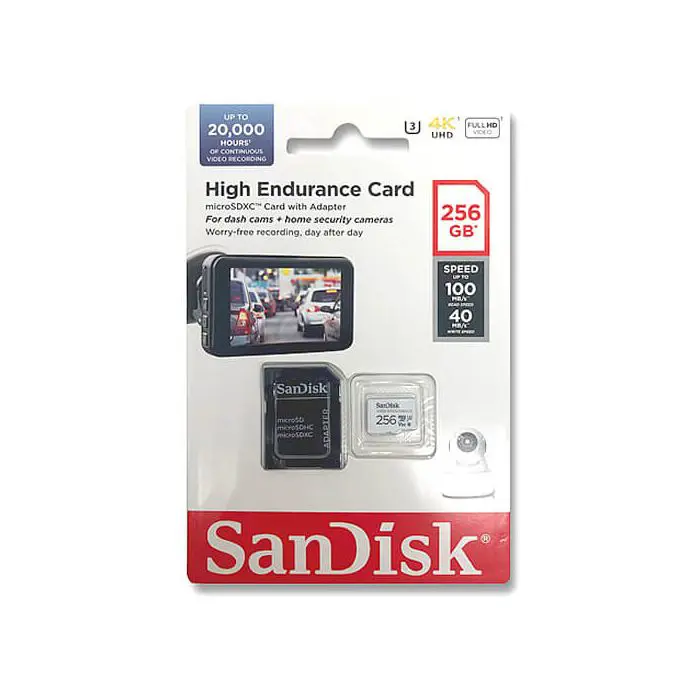 SanDisk High Endurance video microSDHC 256GB + SD Adapter Full HD / 4K video, up to 100/40 MB/s C10, U3, V30