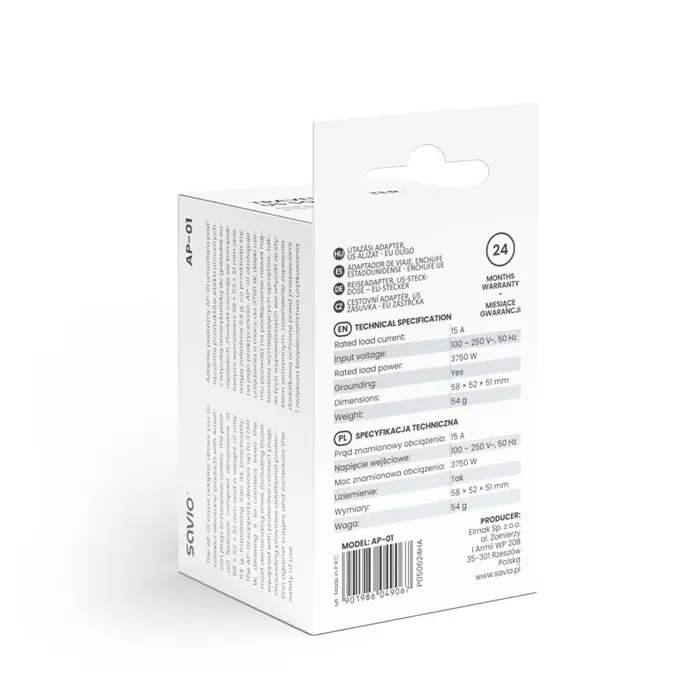 Savio AP-01 power adapter/inverter Indoor White