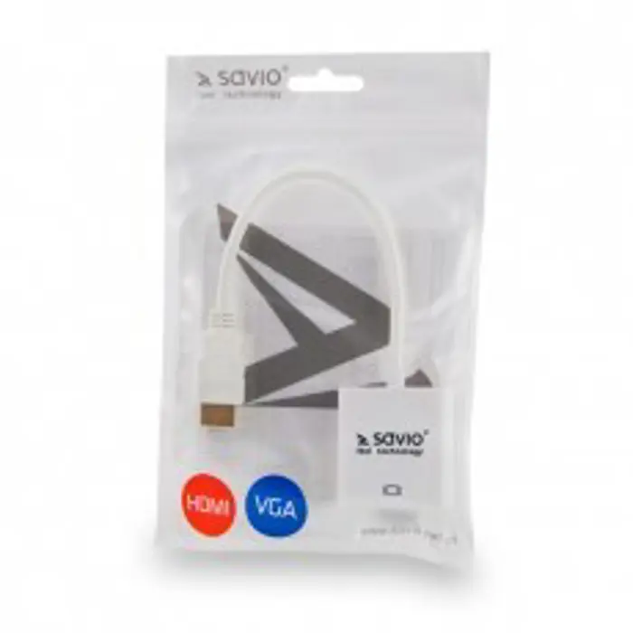Savio CL-27B video cable adapter 0.1 m HDMI Type A (Standard) VGA (D-Sub) White