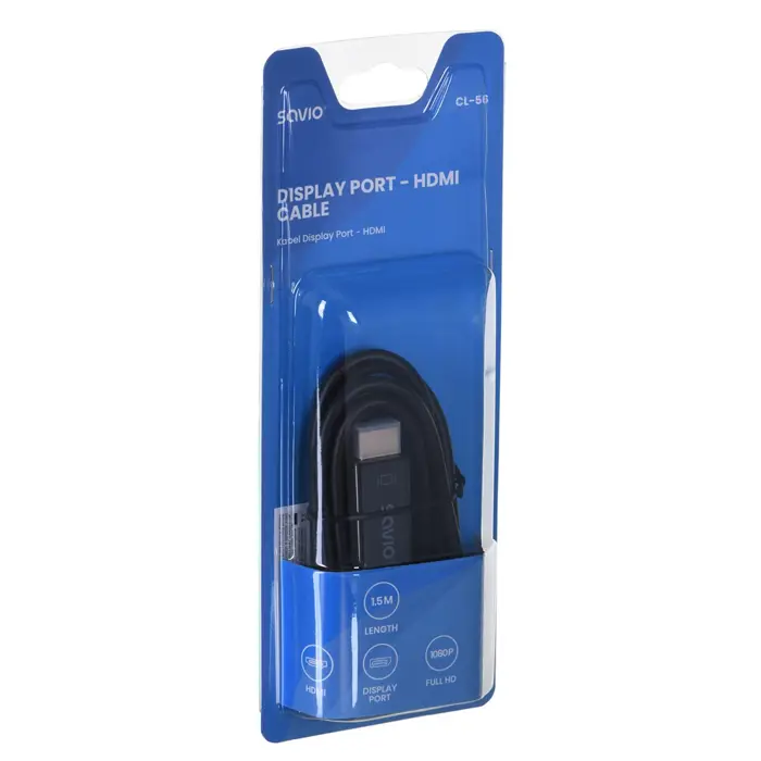 Savio CL-56 video cable adapter 1.5 m DisplayPort HDMI Type A (Standard) Black