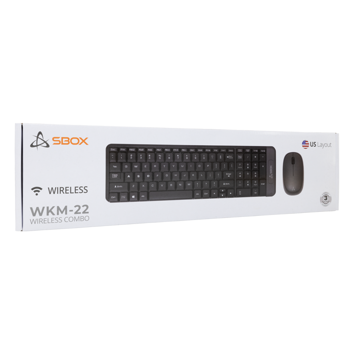 SBOX bežični set tipkovnica + miš WKM-22 crni US