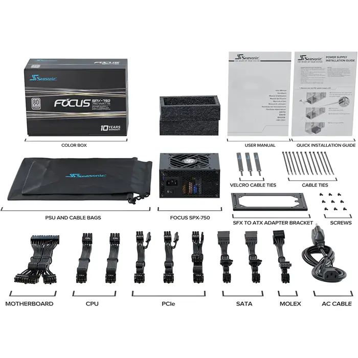 Seasonic FOCUS SPX-750, PC power supply (black, 4x PCIe, cable management, 750 watts)
