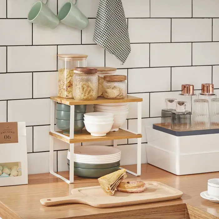 SONGMICS 2x shelf organizer white bamboo