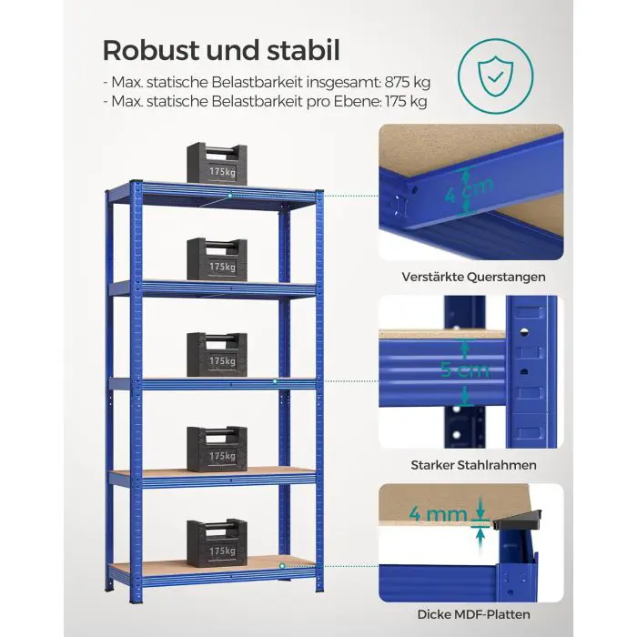 SONGMICS Shelf 40 x 90 x 180 cm brown-modern, GLR040Q01