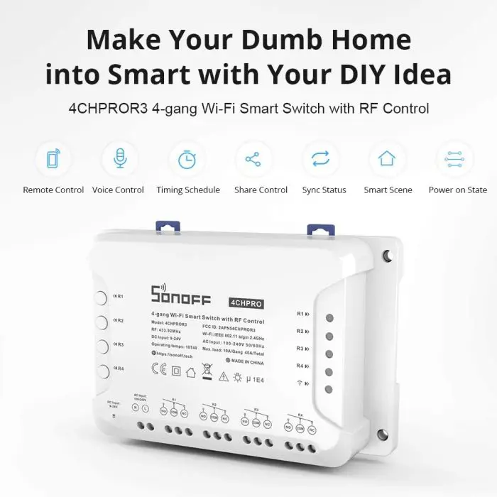 SONOFF smart wall switch Wi-Fi 4-channel 4CHPROR3