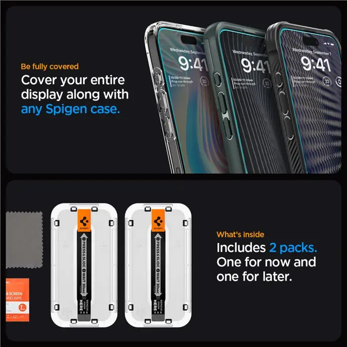 Spigen Glass tR EZ Fit, Transparency, zaštitno staklo za ekran telefona, 2 kom - iPhone 15 Pro (AGL06892)