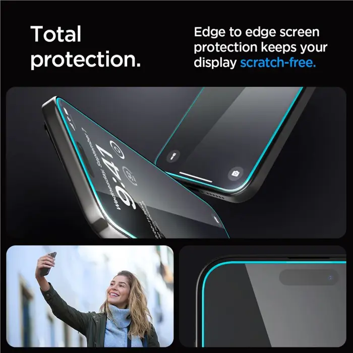Spigen Glass tR EZ Fit, Transparency, zaštitno staklo za ekran telefona, 2 kom - iPhone 15 Pro (AGL06892)