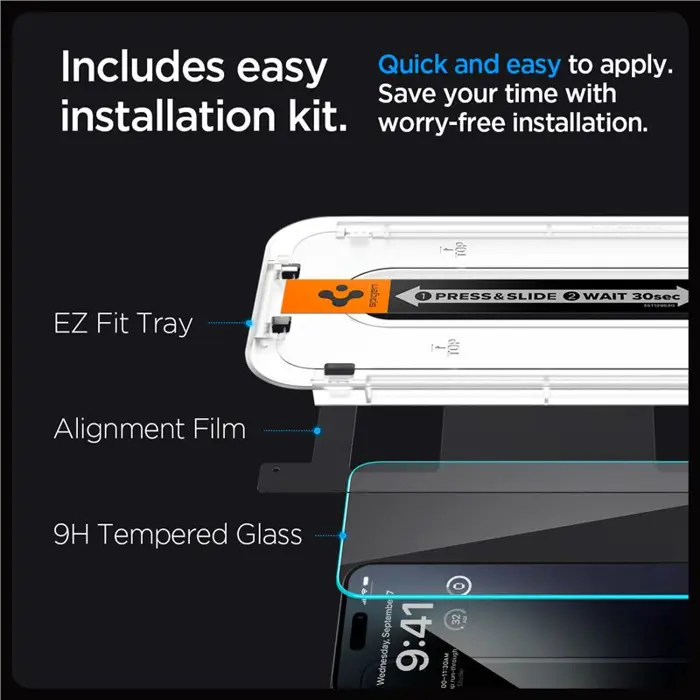 Spigen Glass tR EZ Fit, Transparency, zaštitno staklo za ekran telefona, 2 kom - iPhone 15 Pro (AGL06892)