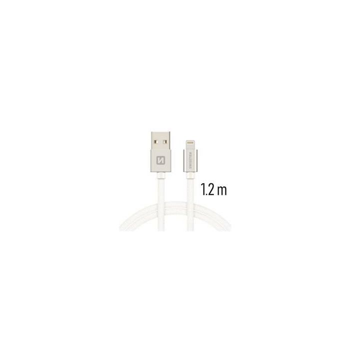 SWISSTEN kabel USB/Lightning, platneni, 3A, 1.2m, srebrni