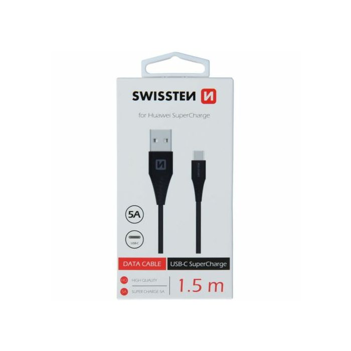 SWISSTEN kabel USB/USB-C, 5A, super fast, 1.5m, crni