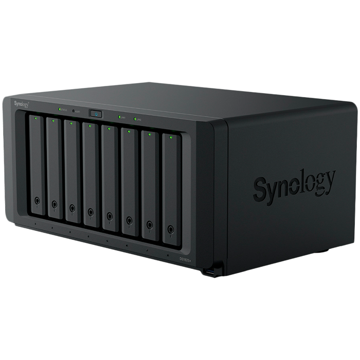 Synology DiskStation DS1825+, Tower, 8-BAY 3.5 SATA HDD/SSD, 2xM.2 2280 NVMe SSD, CPU AMD Ryzen Quad-Core 2.2 GHz, 8GB DDR4, 2xRJ-45 2.5GbE LAN Port, 3xUSB 3.2, 2 x USB-C expansion ports (Expandabl