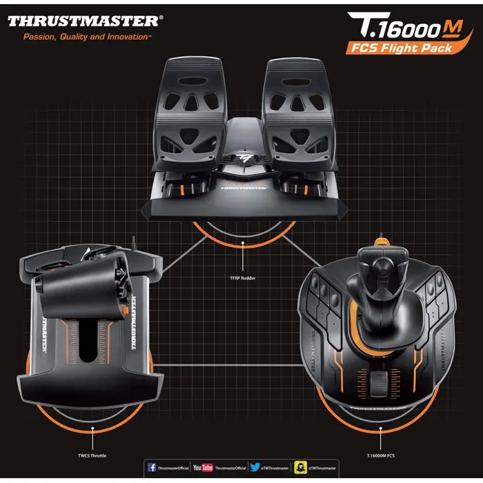 Thrustmaster T-16000M FCS Flight Pack Black USB Joystick Analogue / Digital MAC, PC