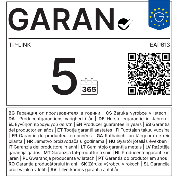 TP-Link Omada AX1800 bežična pristupna točka zidna/stropna Dual-Band Wi-Fi 6 (AP) 574Mbps/1201Mbps (2.4GHz/5GHz), 802.11ax/ac/n/g/b/a, 1×G-LAN, podrška za PoE, 4×interna antena