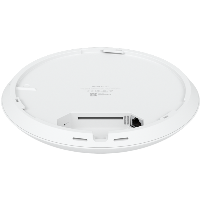 Ubiquiti U7-Pro-Max Ceiling-mounted WiFi 7 AP with 8 spatial streams, 6 GHz support, and a dedicated spectral scanning engine for interference-free WiFi in demanding, large-scale environments
