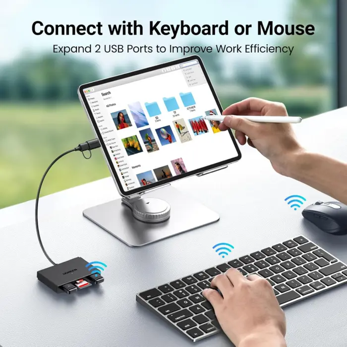 UGREEN 4-portni USB-C/A HUB 2xUSB-A, 1xSD, 1xTF, sivi