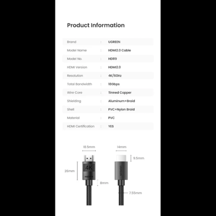 Ugreen 4K HDMI 2.0 cable - 3M