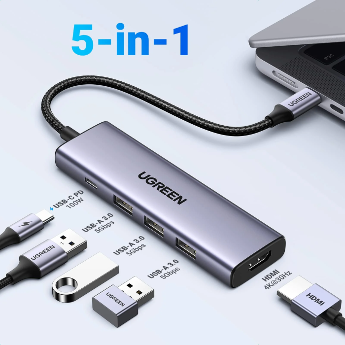 Ugreen 5-in-1 USB-C Hub (100 W PD, 4K@30Hz HDMI)