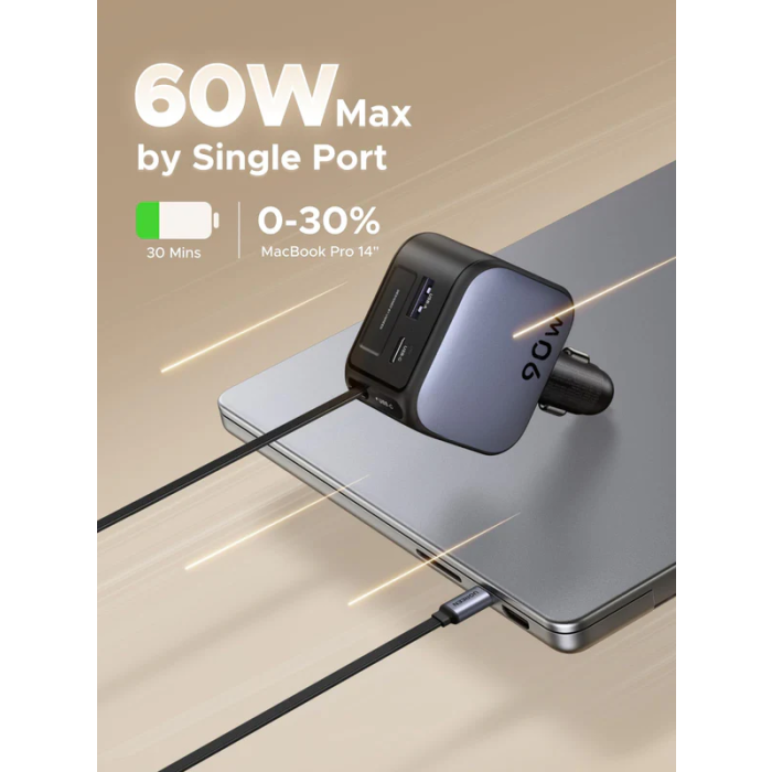 Ugreen 90W avtopolnilec z vgrajenim USB-C kablom