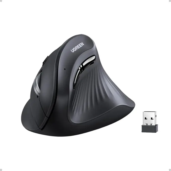 UGREEN bežični ergonomski vertikalni miš, bluetooth, 4000 DPI, USB, crni