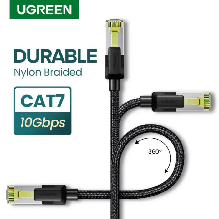 Ugreen Cat7 Shielded Round Cable with Braided Modular RJ45 Ethernet Connector 2M