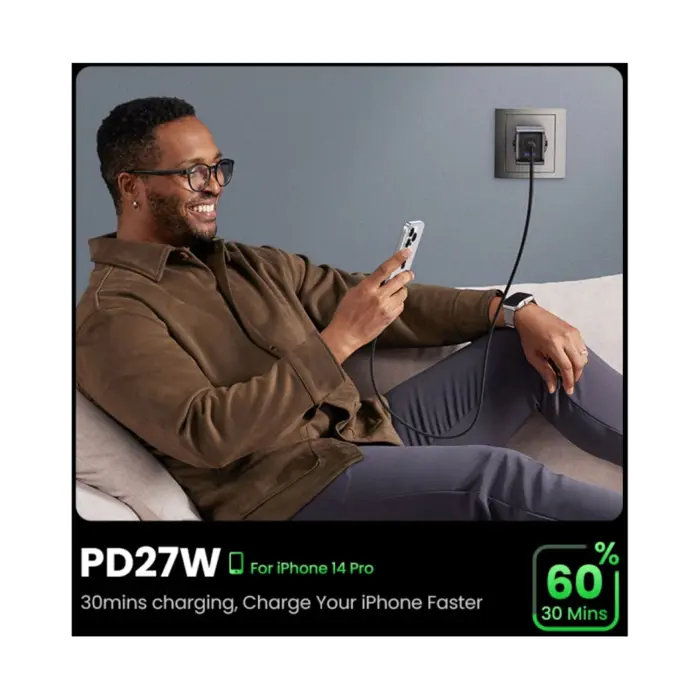 UGREEN Nexode Pro, 65W, 2x USB-C, USB-A, USB-C kabel, GaN, sivi