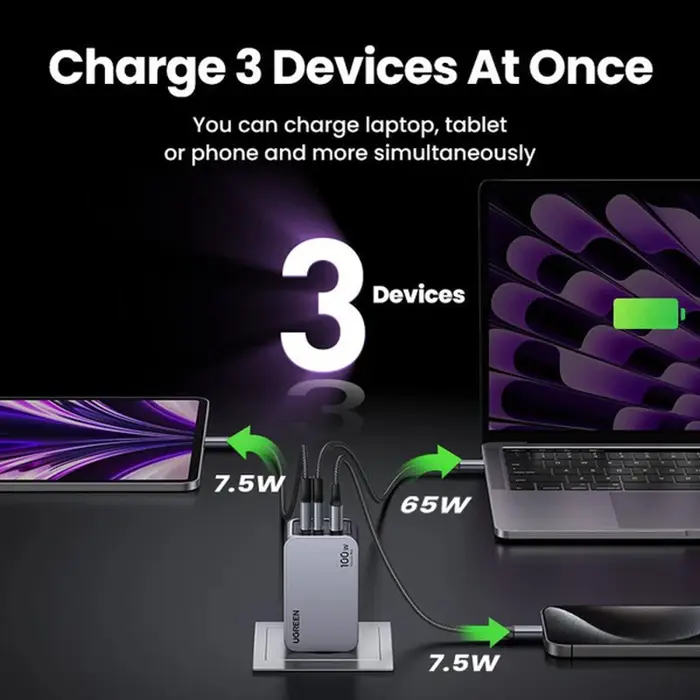UGREEN Nexode Pro Mini FC, 100W, 2x USB-C, USB-A, USB-C kabel, GaN, sivi