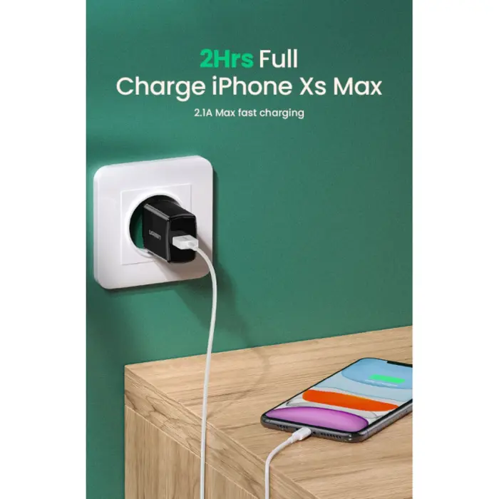 UGREEN punjač, 2,1A, USB-A, crni