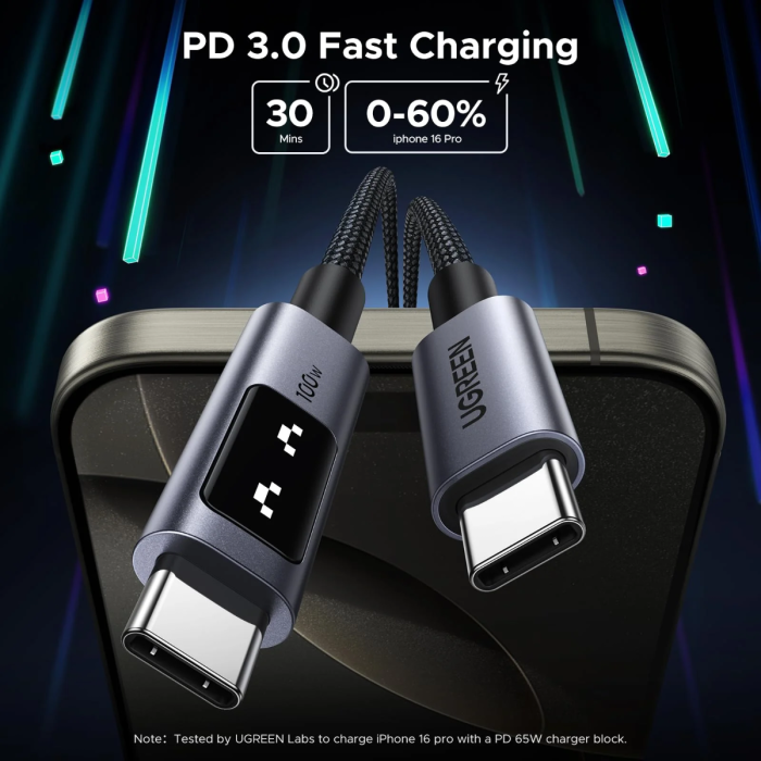 Ugreen Uno USB-C na USB-C polnilni kabel 100W, 2M