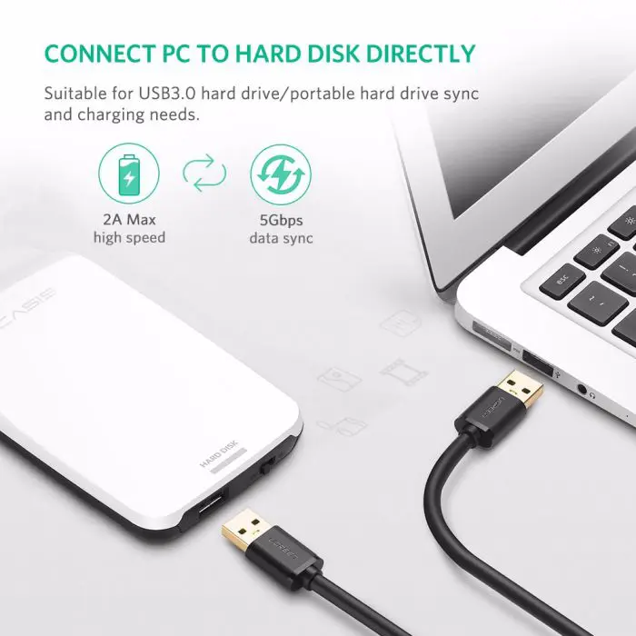 Ugreen USB 3.0 cable (M to M) black 1 m - polybag
