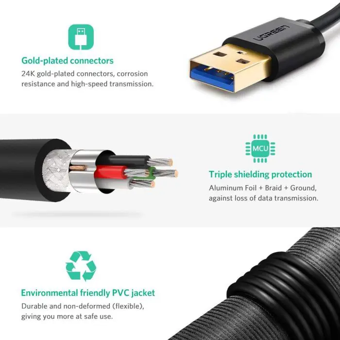 Ugreen USB 3.0 cable (M to M) black 2 m - polybag