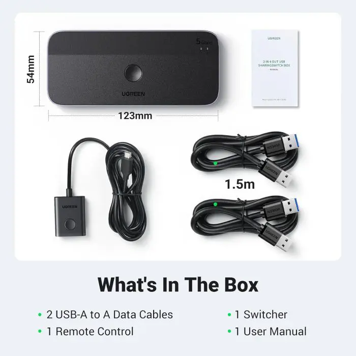 UGREEN USB 3.0 switch for 2 computers that share USB C & A devices.