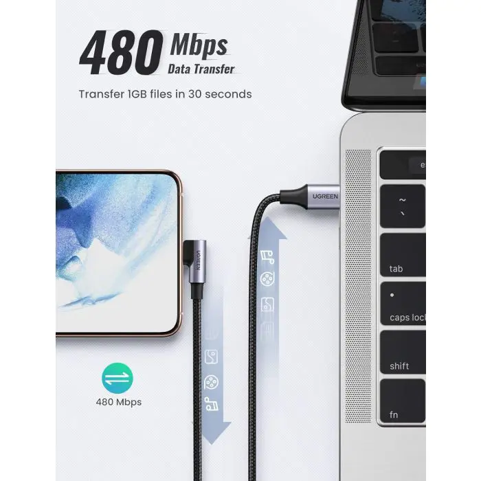 Ugreen USB-C to angled USB-C cable 60W 2M