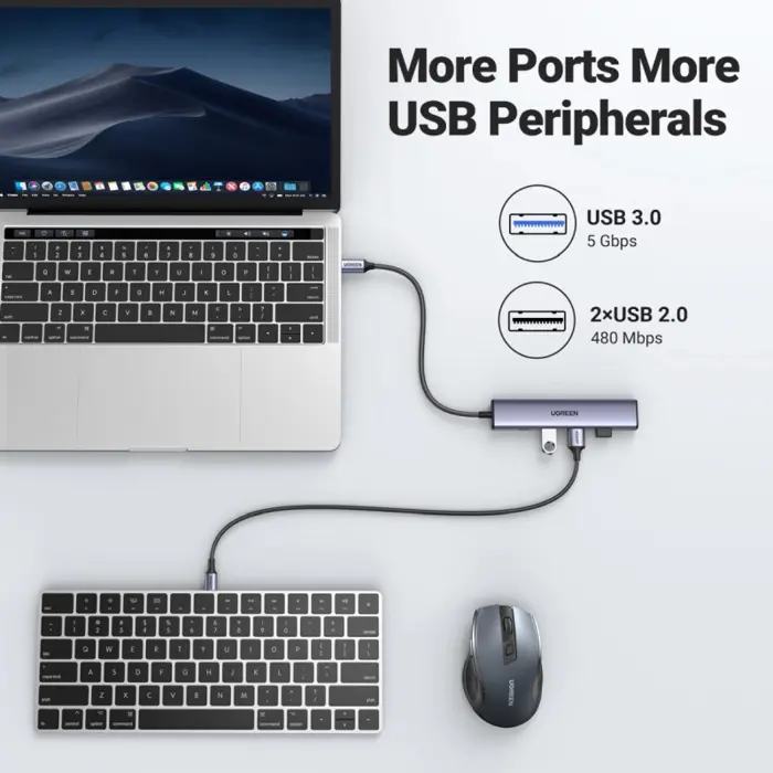 UGREEN USB Hub Revodok 105, USB-C na 3xUSB-A, 100W PD, 4K 30Hz HDMI