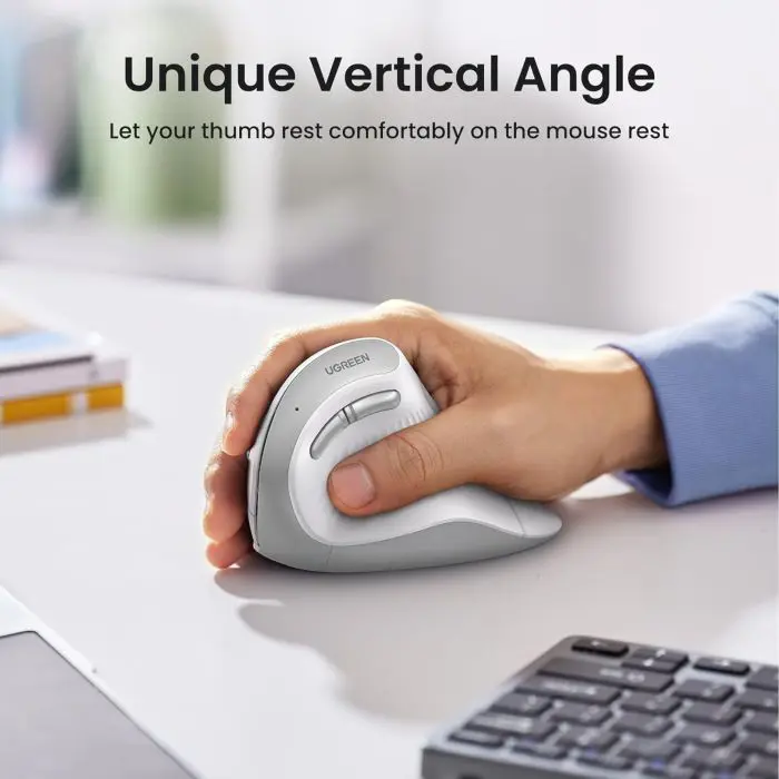 Ugreen wireless ergonomic vertical mouse with Bluetooth and Wi-Fi connection - white